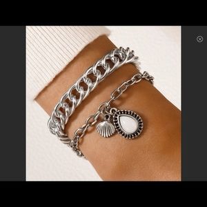 2 piece Silver Chunky Chain Sea Shell Charm Bracelet